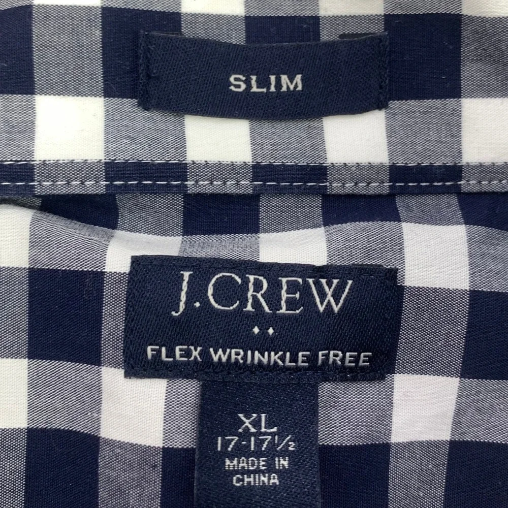 J.CREW Shirt Mens‎ XL Blue Gingham Check Plaid Long Sleeve Slim-Fit Button Up
